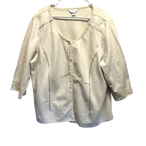 CJ Banks Linen Blend Women 2X Tunic Button Up Top Cream EUC - Picture 1 of 9